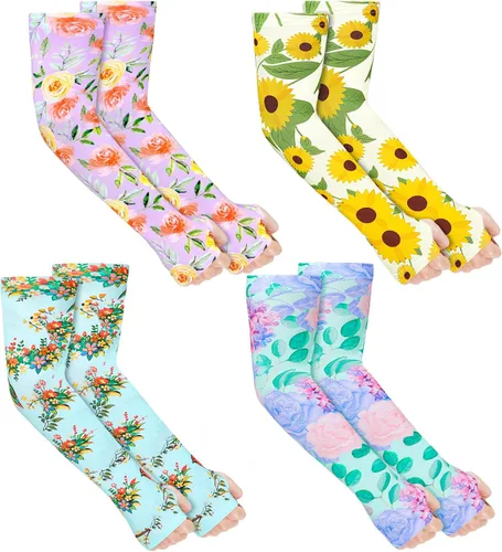 Miniatura 8 de 4 pares de mangas de jardinería antideslizantes para el brazo con agujero para el pulgar, manga solar, mangas refrescantes para los brazos