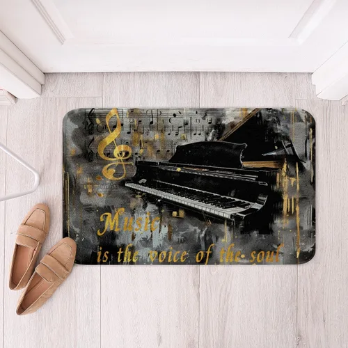 Homewish Alfombra de baño con música de piano, notas musicales, para niños, niñas, niños, adolescentes, retro, graffiti, gris, dorado, lanudo y