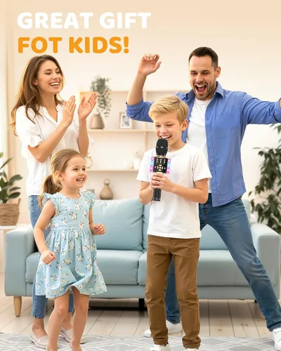 Miniatura 7 de Amazmic Máquina de Micrófono de Karaoke para Niños, Micrófono Bluetooth Portátil, Micrófono de Karaoke Inalámbrico de Mano con Luces LED, Regalo
