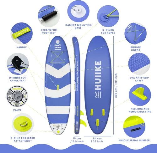 Miniatura 2 de HUIIKE Tabla de Paddle Inflable para Adultos con Accesorios Incluidos, Remo, Aletas, Bomba. Tabla de Stand Up Paddle de Gran Estabilidad