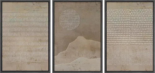 Miniatura 515 de SIGNWIN Lienzo enmarcado para pared, arte con pinceladas de flujo neutro en tonos beige abstractos, ilustraciones, arte moderno, decorativo