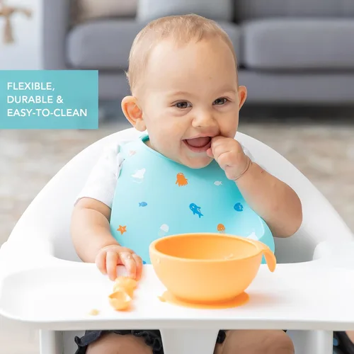 Miniatura 4 de Bumkins Baberos, bolsillo de silicona para bebés, babero para niña o niño, para 6-24 meses hasta niños pequeños, esencial imprescindible para comer