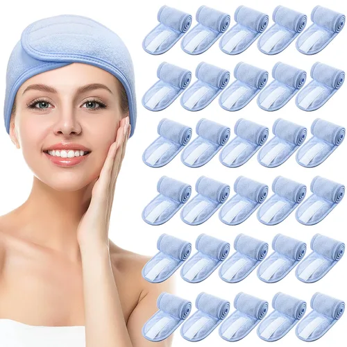 Miniatura 15 de Hoteam Paquete de 30 diademas de spa, esteticista facial para mujeres, ajustable, maquillaje, deportes, ducha, toalla elástica con cinta (negro)