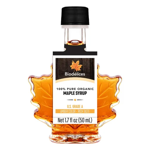 Miniatura 11 de Biodélices - Jarabe de arce orgánico 100 % puro, grado A, lo mejor de Quebec en elegante botella de hoja de arce de Biodélices
