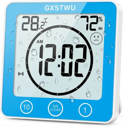 Reloj de ducha digital, reloj temporizador de baño, resistente al agua para rociar agua, alarma de cuenta regresiva, temporizador de pantalla