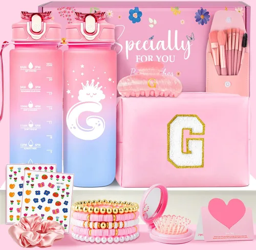 Miniatura 12 de Awfrky Bolsa de maquillaje con inicial, regalos de graduación, regalos de cumpleaños para niñas de 4, 5, 6, 7, 8, 9, 10, 11, 12 años, regalos