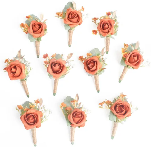 Miniatura 14 de Boutonnieres de aliento de bebé para hombre, juego de 2, blanco natural para novio y padrinos de boda con pin para boda rústica de otoño, vintage