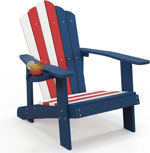Miniatura 31 de Tangkula Silla Adirondack de gran tamaño, sillas de patio con soporte ajustable para tazas, sillones con caderas y listones, resistente a