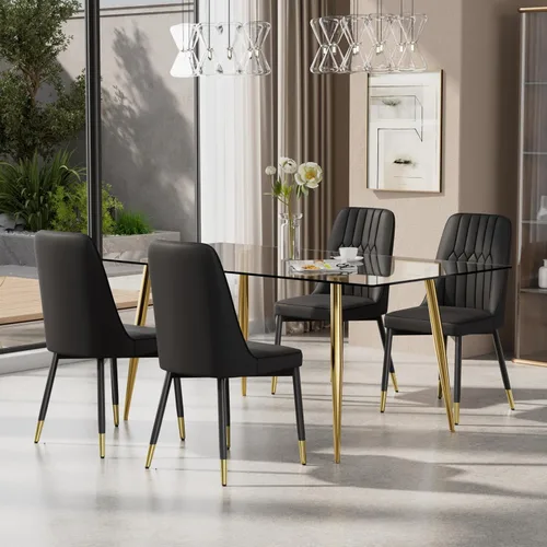 Miniatura 17 de Juego de mesa de comedor moderno de 51 pulgadas para 4, juego de sillas de mesa de cocina de vidrio para 4, mesa de cocina rectangular con 4 sillas