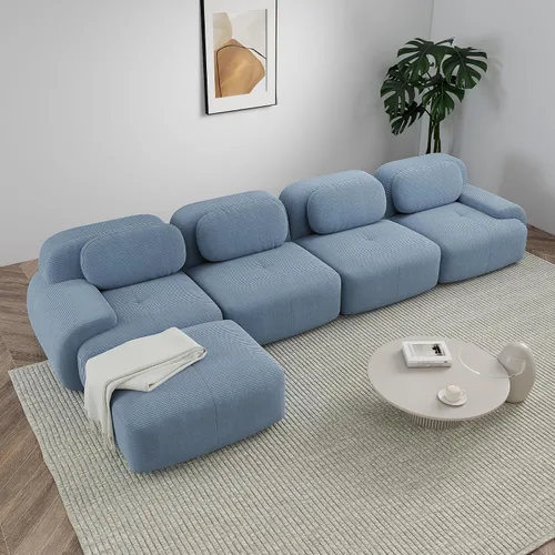 Miniatura 60 de Sofá modular sin hueso de 117 pulgadas, sofá modular en forma de L para sala de estar, sofá comprimido con asiento profundo, sofá nube de pana