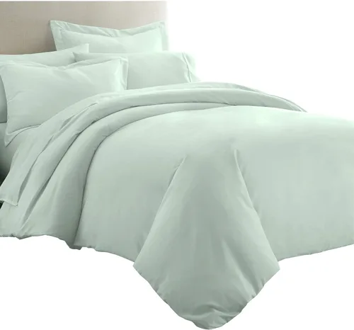 Miniatura 5 de Royal Tradition Juego de ropa de cama de viscosa de bambú sólido de 7 piezas, funda de edredón y fundas de almohada con sábanas, color beige