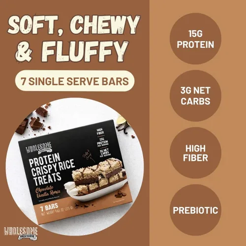 Miniatura 3 de Barritas de Arroz Crujiente de Proteína, 15g de Proteína, 3g-7g de Carbohidratos Netos, Bajo en Carbohidratos, Esponjoso, Suave, Gomoso, Sin Gluten