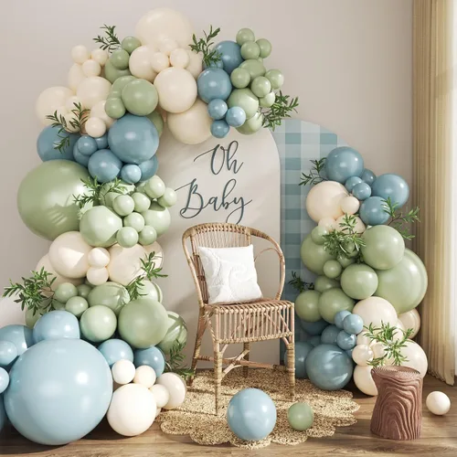 Miniatura 8 de Kit de arco de globos rosa, azul y amarillo pastel, 124 piezas – Globos macarrón rosa claro, azul y amarillo para decoración de fiesta de té Azul