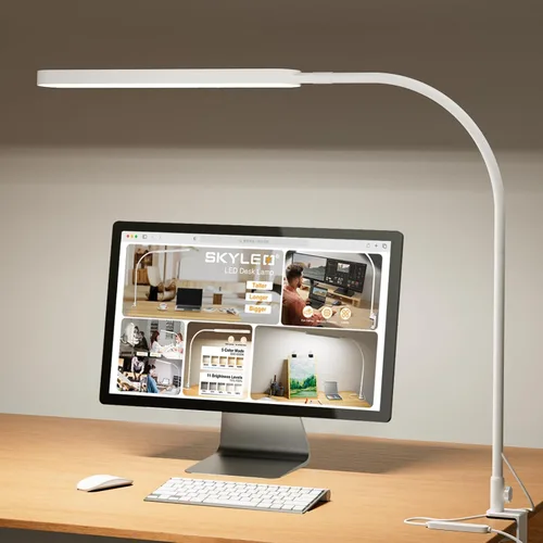 SKYLEO Lámpara de escritorio LED - Luz de escritorio de 33.5 pulgadas - Cuello de cisne flexible - 5 modos de color x 11 niveles de brillo - 1300LM