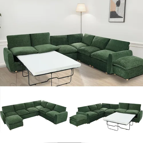 Miniatura 10 de Sofá extraíble en forma de L con cama cama y otomana de almacenamiento, sofá modular de felpilla para sala de estar, sofá modular en forma de L