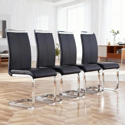 Miniatura 13 de Juego de 2 sillas de comedor modernas con esponja de alta densidad tapizada y patas de metal, sillas para comedor, sillas de comedor de piel