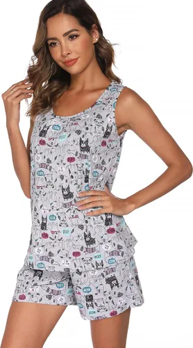 Miniatura 2 de ENJOYNIGHT - Conjunto estampado de pijama con parte superior sin mangas y pantalones cortos, para mujer