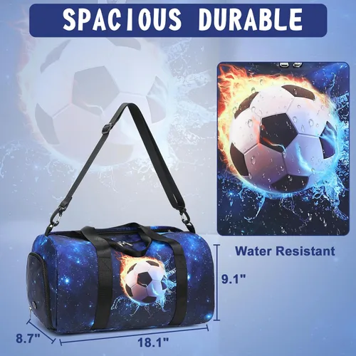 Miniatura 5 de CAMTOP Bolsa de viaje para mujeres y niñas, bolsa de mano deportiva para gimnasio y fin de semana, B-Fútbol, Bolsa de lona de fútbol infantil