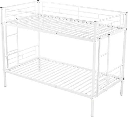 Miniatura 8 de Litera individual sobre metal, camas resistentes con 2 escaleras laterales, ahorro de espacio, sin ruido, no necesita somier, para niños, niñas