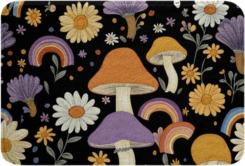 Miniatura 17 de Erosebridal Groovy - Tapete de baño de microfibra para fiesta de los años 70, tapete de baño 3D floral arcoíris 3D, tapete de baño bohemio hippie