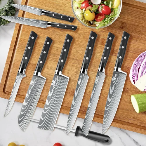 Miniatura 8 de MDHAND - Juego de cuchillos de chef profesional con bolsa enrollable, juego de 9 cuchillos de cocina japoneses con afilador, cuchillos de cocina