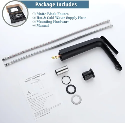 Miniatura 8 de TOCALOCA Grifo de baño negro alto para lavabo de baño, grifo de lavabo de baño negro mate, manija única 1 agujero mezclador de agua fría y caliente