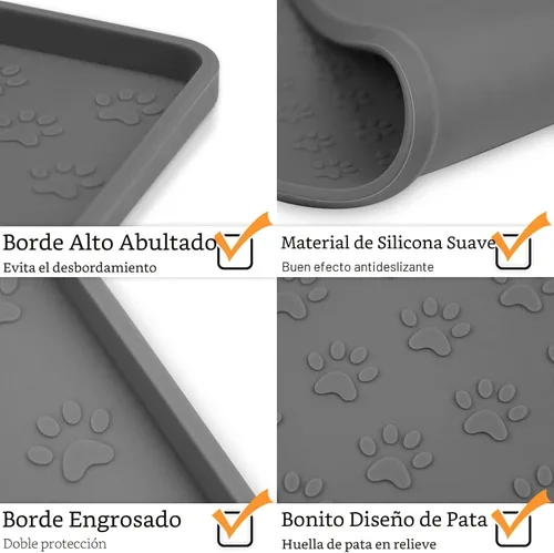 Miniatura 4 de Ptlom Mantel individual para mascotas para perros y gatos, tapete para evitar el desbordamiento de alimentos y agua, adecuado para mascotas Gris