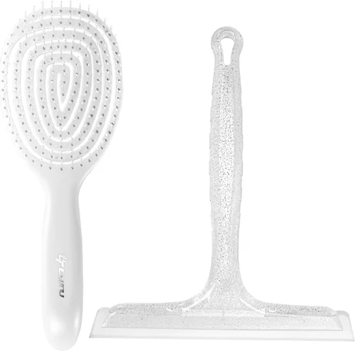 Miniatura 11 de Escobilla de ducha de silicona multiusos para puerta de cristal de ducha, con 2 ganchos y mini escobilla rosa, para vidrio de baño, automóvil, pared