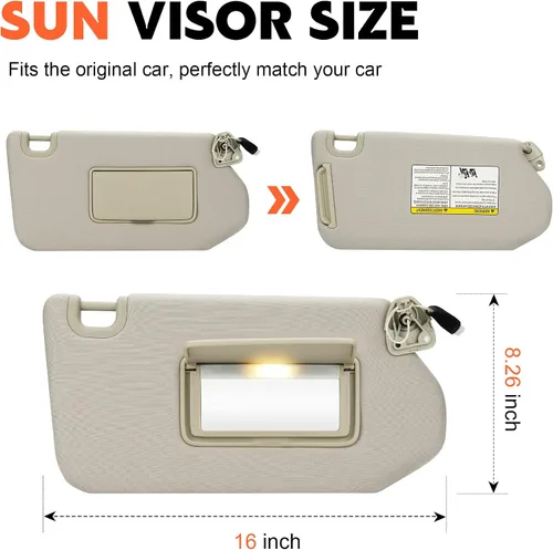 Miniatura 2 de Visera solar de reemplazo para conductor izquierdo y pasajero derecho color beige compatible con Nissan Pathfinder 2013-2018, Infiniti QX60