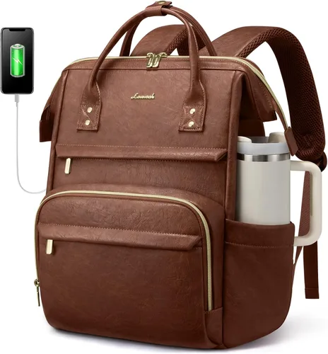 Miniatura 20 de LOVEVOOK - Mochila para laptop para mujer, mochila de moda para mujer.., Rojo Marrón, 15,6 pulg., Mochilas de viaje