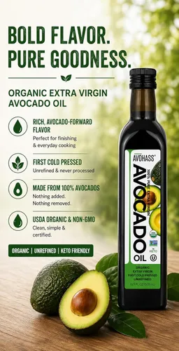 Miniatura 2 de Avohass Aceite de aguacate orgánico extra virgen de 16.9 onzas, certificado USDA, primer prensado en frío, sin refinar, sin OMG, de origen mexicano