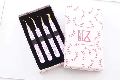 Miniatura 2 de M LASH - Pinzas para extensiones de pestañas (juego de 4) – Pinzas profesionales para extensiones de pestañas, punta de fibra, acero japonés, juego