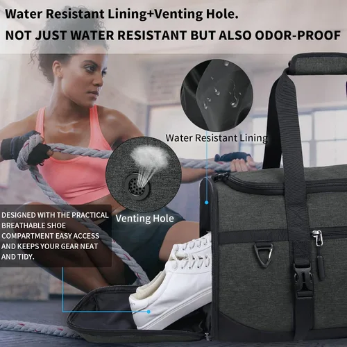 Miniatura 6 de Bolsa deportiva para gimnasio, bolsa de viaje grande impermeable con toalla deportiva, compartimento para zapatos y bolsillo húmedo, bolsa