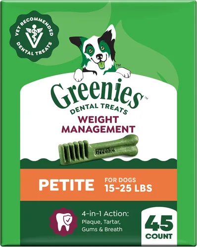 Greenies Golosinas naturales recomendadas por veterinarios para el control de peso de perros adultos de tamaño pequeño, 27 onzas. Paquete de 45