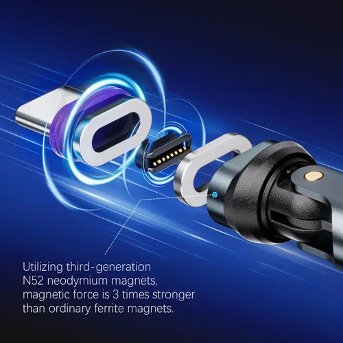 Miniatura 3 de Adaptador magnético USB C a C, giratorio de 16 pines 540 ° antiarco, PD 240 W carga rápida transferencia de datos de 480 Mbps, conexión segura