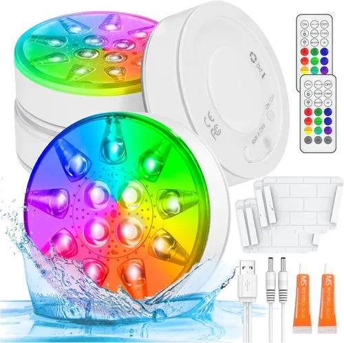 Miniatura 10 de Luces de piscina para piscina sobre el suelo, luces LED sumergibles recargables subacuáticas con control remoto, IP68 impermeable, luz de piscina