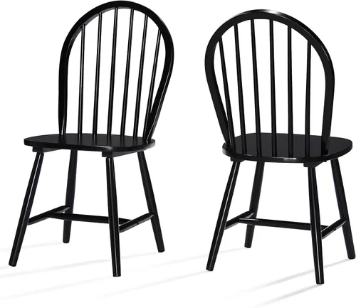 Christopher Knight Home Declan Farmhouse Cottage - Sillas de comedor de madera de caucho con respaldo alto, juego de 2 piezas, color negro