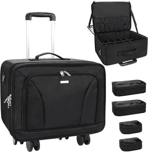 Miniatura 8 de Organizador profesional de cosméticos Travelmall, estuche de formación, de 3 capas, multifunción, en negro, caja artística para cosméticos, cepillos