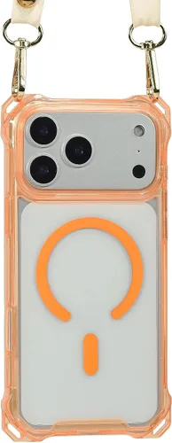Miniatura 7 de Funda Magnética Cruzada para iPhone 17 Pro, Naranja, Marco Suave Magnético Transparente PC Trasero A Prueba de Golpes Funda Protectora para Teléfono