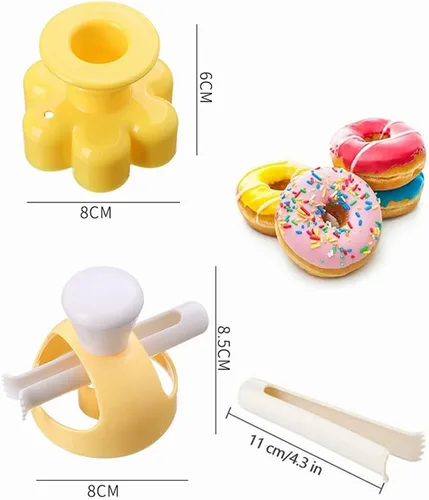 Miniatura 2 de Juego de cortadores de donas de 3 pulgadas, cortador de galletas redondo de plástico para hornear con alicates de inmersión, molde antiadherente