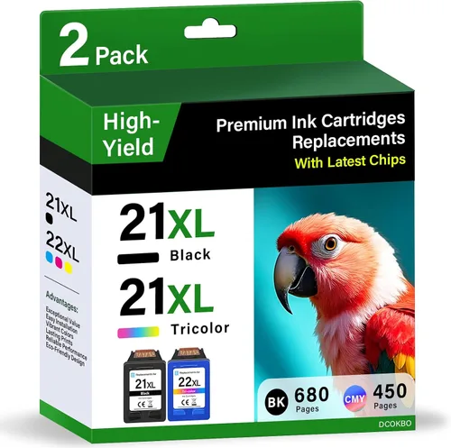 Tinta de impresora 21XL 22 XL de repuesto de alto rendimiento para cartuchos de tinta HP 21 22 | Paquete de 2 cartuchos de tinta 21 22 XL, color