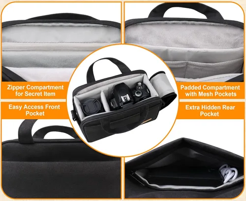 Miniatura 3 de Lacdo Funda compacta para cámaras SLR/DSLR y sin espejo, compatible con Canon, Nikon, Sony, Panasonic, cámaras y lentes Olympus, bolsa de hombro