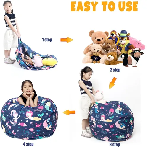 Miniatura 5 de LOLOMLO Funda para puf de almacenamiento de animales de peluche, para niños, mantas, toallas, puf (solo cubierta), sofá de lona con cremallera YKK