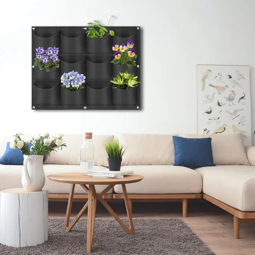 Miniatura 8 de Bolsas colgantes para macetas con 12 bolsillos, bolsas de cultivo verticales para colgar en la pared, macetas de jardín de hierbas para interiores