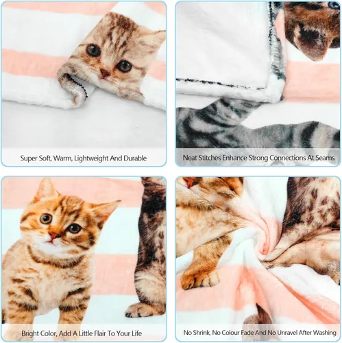 Miniatura 2 de Manta Mullida de Tiro de Vellón 350 GSM Manta de Microfibra Ultra-Suave para Adultos Niños Regalo Sofá, Sillón, Cama Gato Lindo 60"x50" Lindo gato