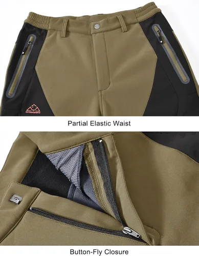 Miniatura 4 de TBMPOY Pantalones de senderismo para hombre, impermeables, con forro polar, para nieve, esquí, con aislamiento y bolsillos con cremallera