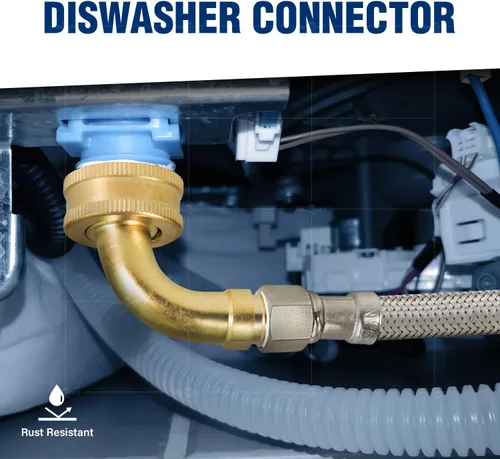 Miniatura 5 de Highcraft CNCT28772-OM Conector, conecta el lavavajillas al agua, línea de suministro Dishwsher con codo giratorio, acero inoxidable trenzado de 72