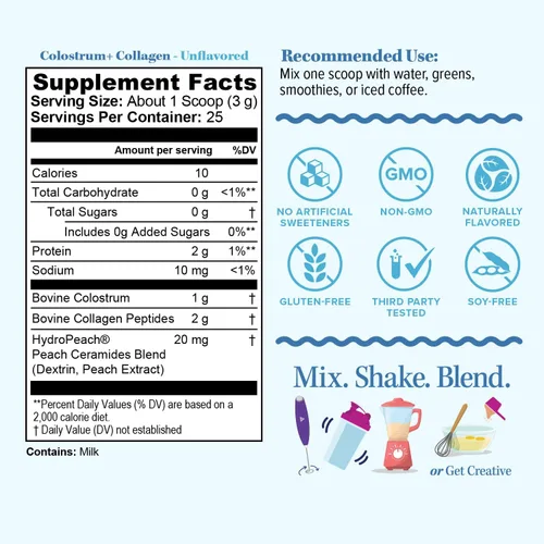 Miniatura 2 de Polvo de proteína de péptido de colágeno de calostro hidrolizado hidromelocotón para la salud intestinal, la piel y el sistema inmunológico 0.04