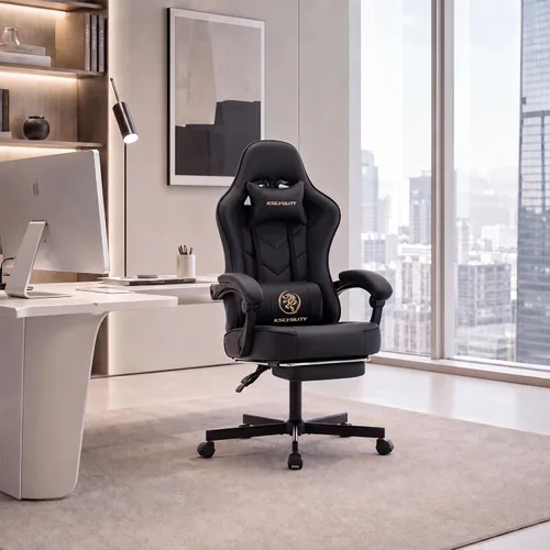 Miniatura 8 de Silla de escritorio para juegos para computadora, silla de oficina ergonómica de respaldo alto con reposapiés y soporte lumbar, sillas giratorias
