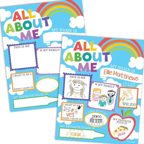 Hadley Designs Póster All About Me para el aula, póster de 20 estrellas, artículos escolares de 100 días de escuela, póster de estrella de la